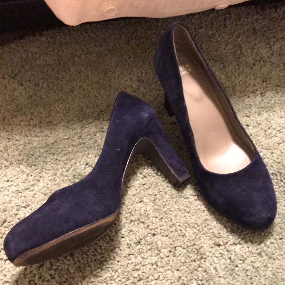 Navy Suede Block Heels